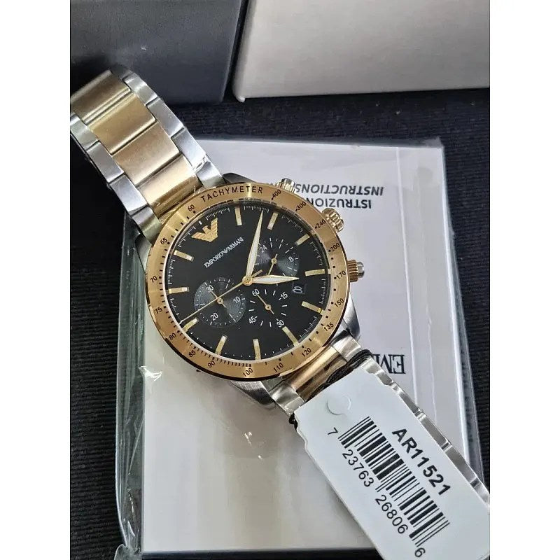 Emporio Armani Analog Chronograph Black Dial Two Tone Steel Strap Watch For Men - AR11521 Buy Now By Emporio Armani