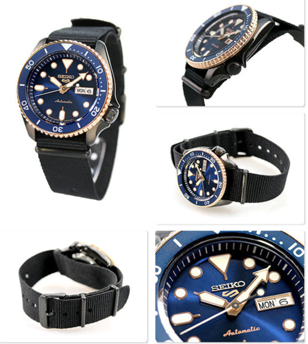 Seiko 5 Sports Automatic Blue Dial Black NATO Strap Watch for Men - SBSA098