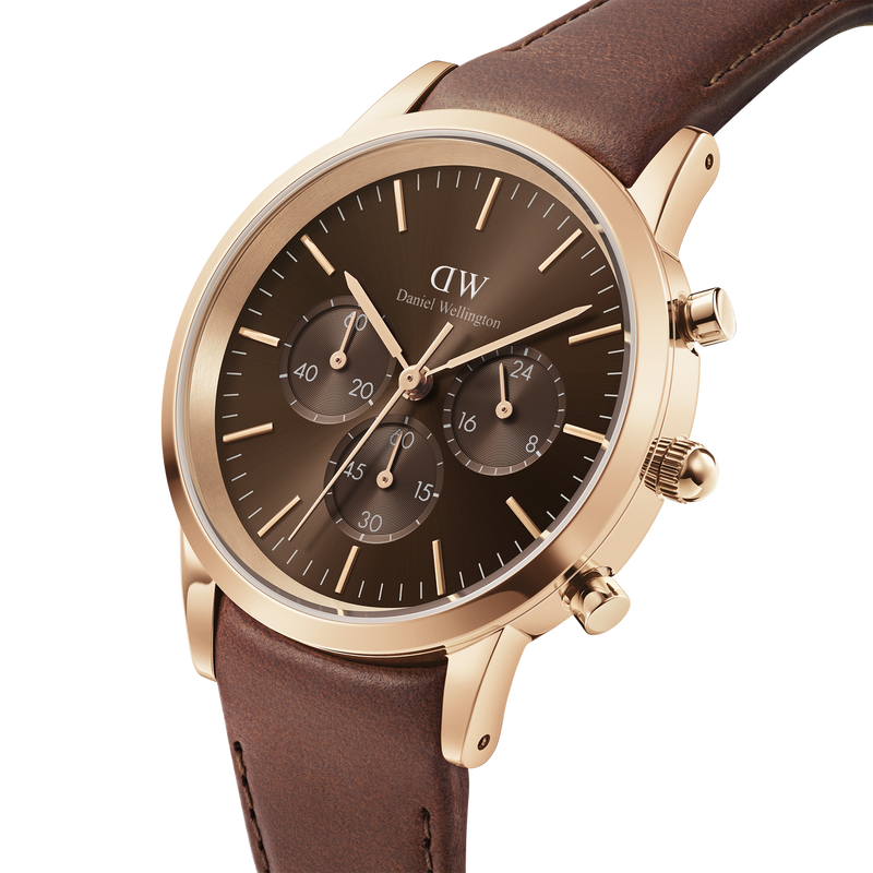 Daniel Wellington Iconic Chronograph St Mawes Brown Dial Brown Leather Strap Watch For Men - DW00100640 Buy Now By Daniel Wellington