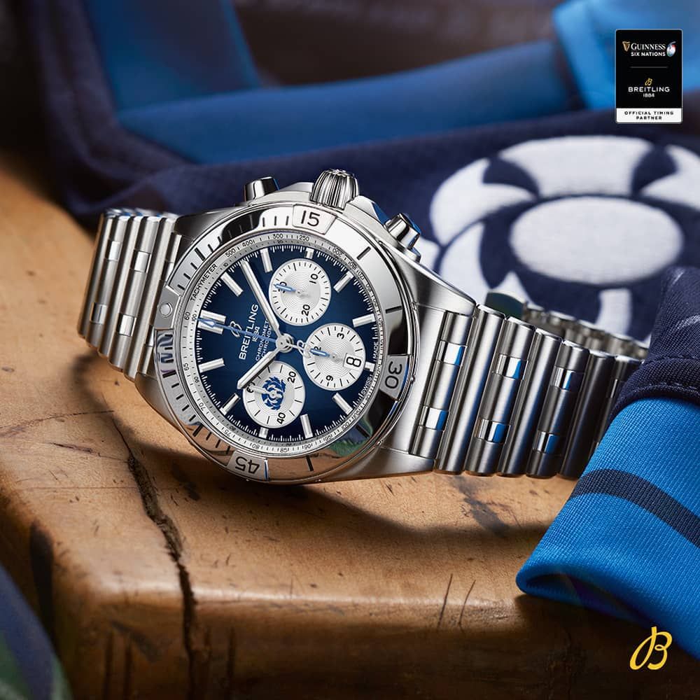 Breitling Chronomat B01 42 Six Nations Scotland Blue Dial Silver Steel Strap Watch for Men - AB0134A51C1A1 Buy Now By Breitling