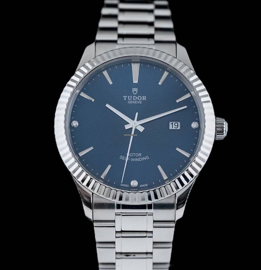 Tudor Style Automatic Diamonds Blue Dial Silver Steel Strap Watch for Men - M12710-0017 Buy Now By Tudor
