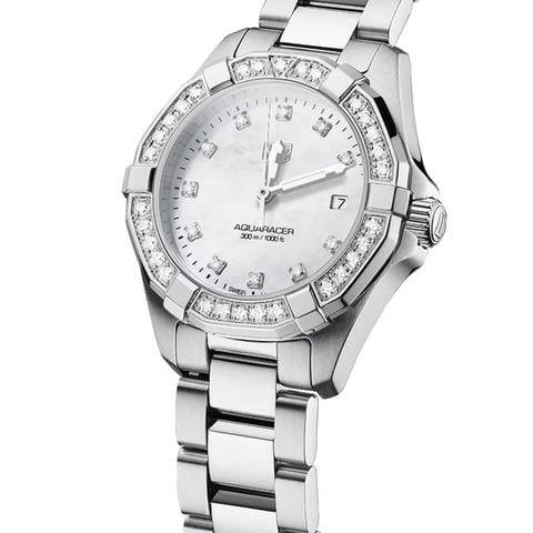 Tag Heuer Aquaracer Diamonds Mother of Pearl White Dial Silver Steel Strap Watch for Women - WBD1415.BA0741 Buy Now By Tag Heuer