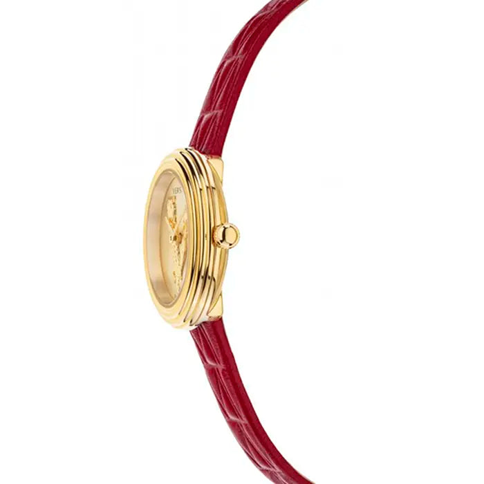 Versace Virtus Mini Quartz Gold Dial Red Leather Strap Watch For Women - VET300521 Buy Now By Versace