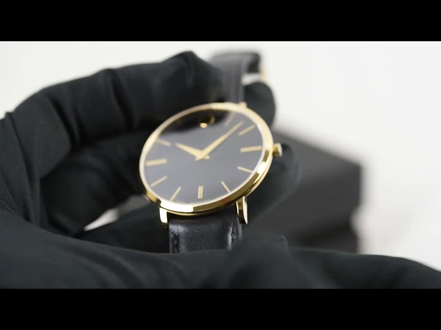 Movado Ultra Slim Black Dial Black Leather Strap Watch For Men - 0607087 Buy Now By Movado