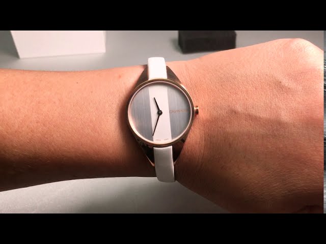 Calvin Klein Rebel White Grey Dial White Leather Strap Watch for Women - K8P236L6