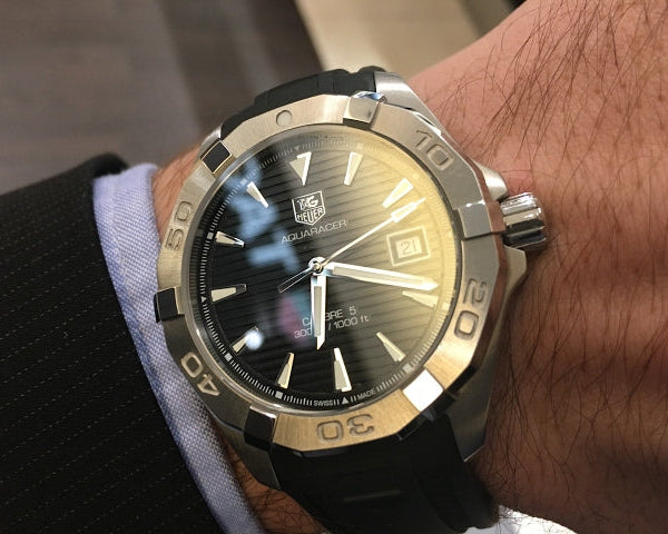 Tag Heuer Aquaracer Automatic Caliber 5 Black Dial Black Rubber Strap Watch for Men - WAY2110.FT8021 Buy Now By Tag Heuer