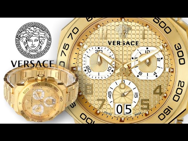 Versace Dylos Chronograph Gold Dial Gold Steel Strap Watch for Men - VQC040015 Buy Now By Versace