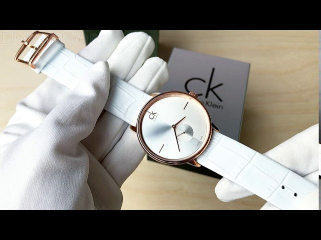 Calvin Klein Accent Silver Dial White Leather Strap Watch for Women - K2Y216K6 Buy Now By Calvin Klein