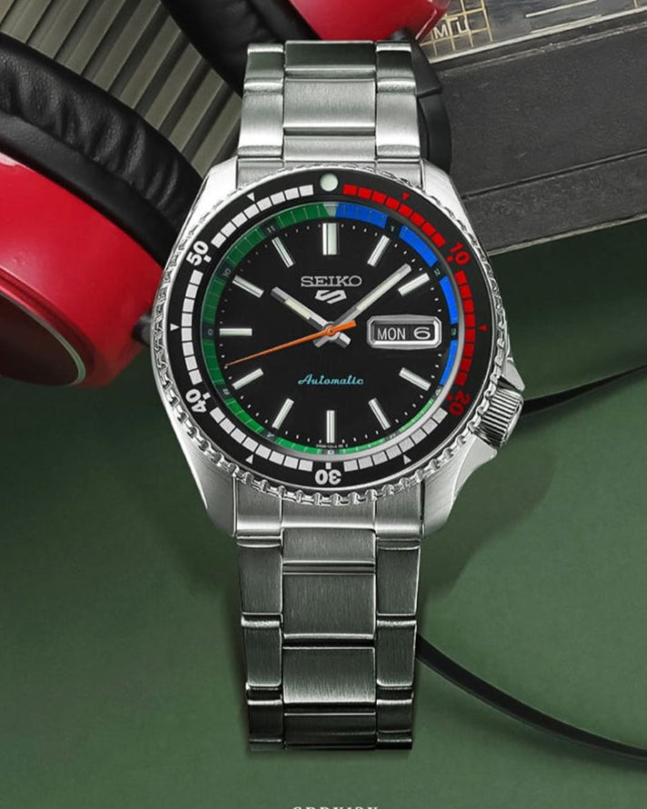 Seiko 5 Sports SKX Series Regatta Timer Retro Blue Dial Silver Steel Strap Watch For Men - SRPK13K1