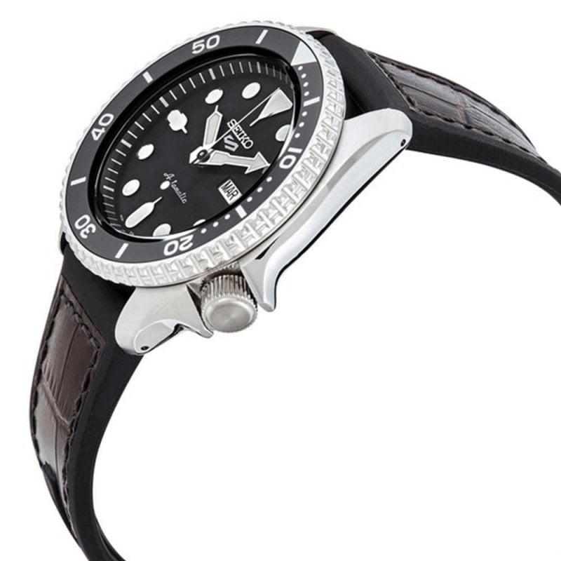 Seiko 5 Sports SKX Automatic Black Dial Black Leather Strap Watch for Men - SRPD55K2 Buy Now By Seiko