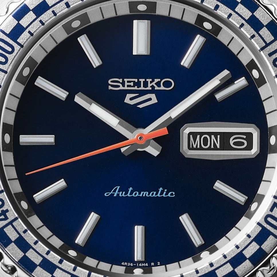 Seiko 5 Sports Petrol Blue Checker Flag Special Edition Blue Dial Silver Steel Strap Watch For Men - SRPK65K1 Buy Now By Seiko