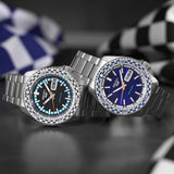 Seiko 5 Sports Petrol Blue Checker Flag Special Edition Blue Dial Silver Steel Strap Watch For Men - SRPK65K1 Buy Now By Seiko