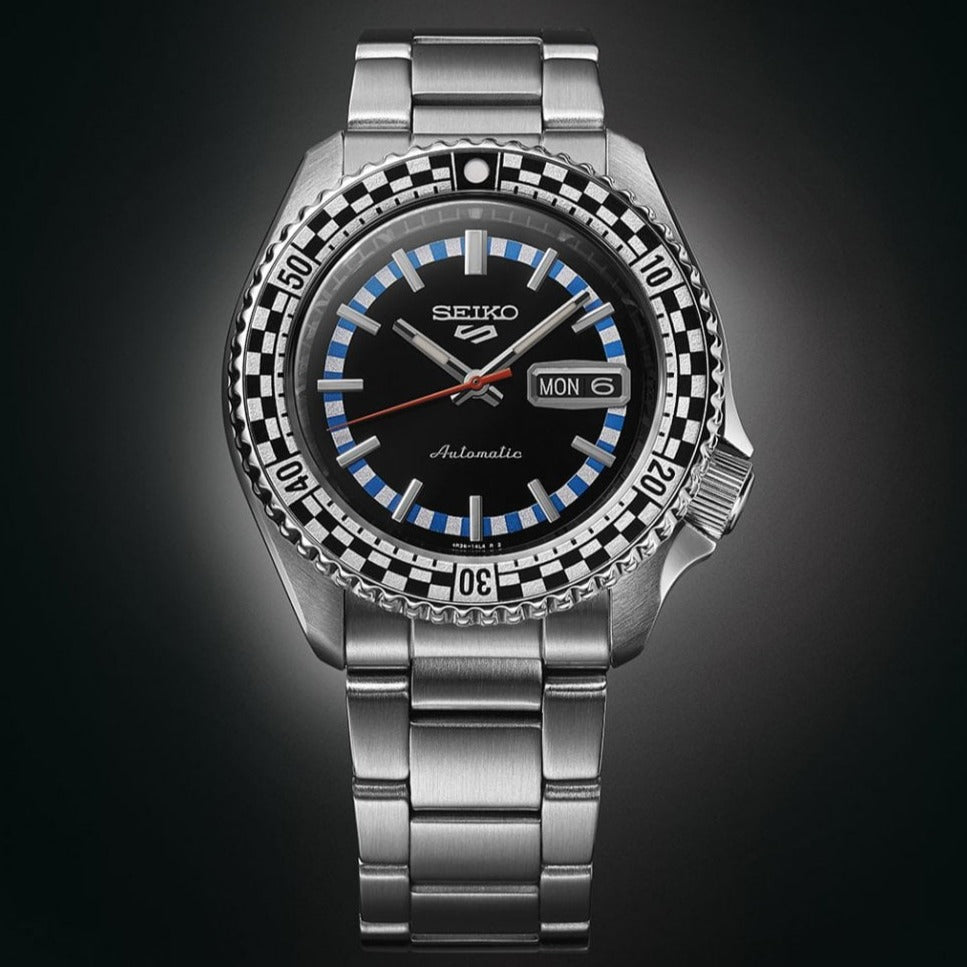 Seiko 5 Sports Checker Flag Special Edition Black Dial Silver Steel Strap Watch For Men - SRPK67K1 Buy Now By Seiko