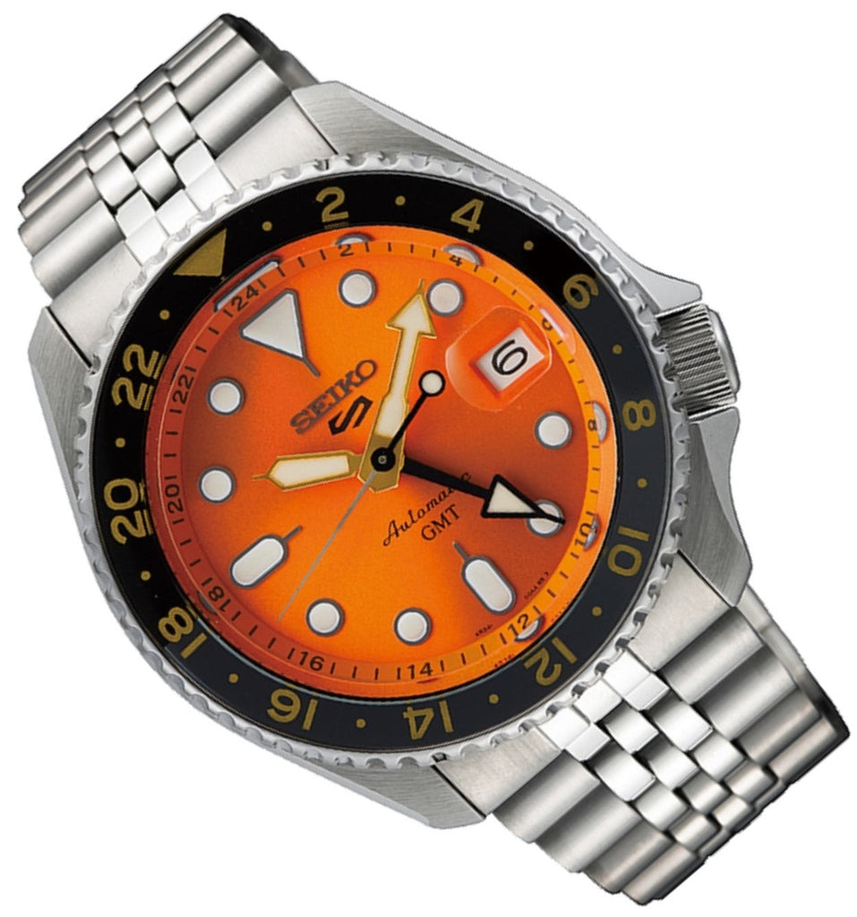 Seiko 5 Sports GMT Automatic Orange Dial Silver Steel Strap Watch For Men - SSK005K1 Buy Now By Seiko