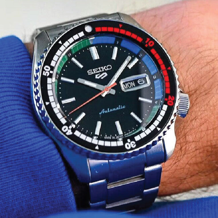 Seiko 5 Sports SKX Series Regatta Timer Retro Blue Dial Silver Steel Strap Watch For Men - SRPK13K1