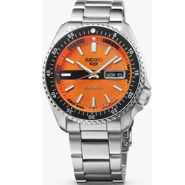 Seiko 5 Sports Double Hurricane Retro Orange Dial Silver Steel Strap Watch For Men - SRPK11K1 Buy Now By Seiko