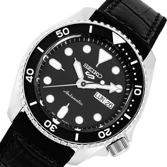 Seiko 5 Sports SKX Automatic Black Dial Black Leather Strap Watch for Men - SRPD55K2 Buy Now By Seiko