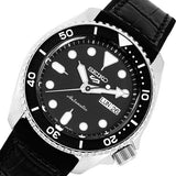 Seiko 5 Sports SKX Automatic Black Dial Black Leather Strap Watch for Men - SRPD55K2 Buy Now By Seiko