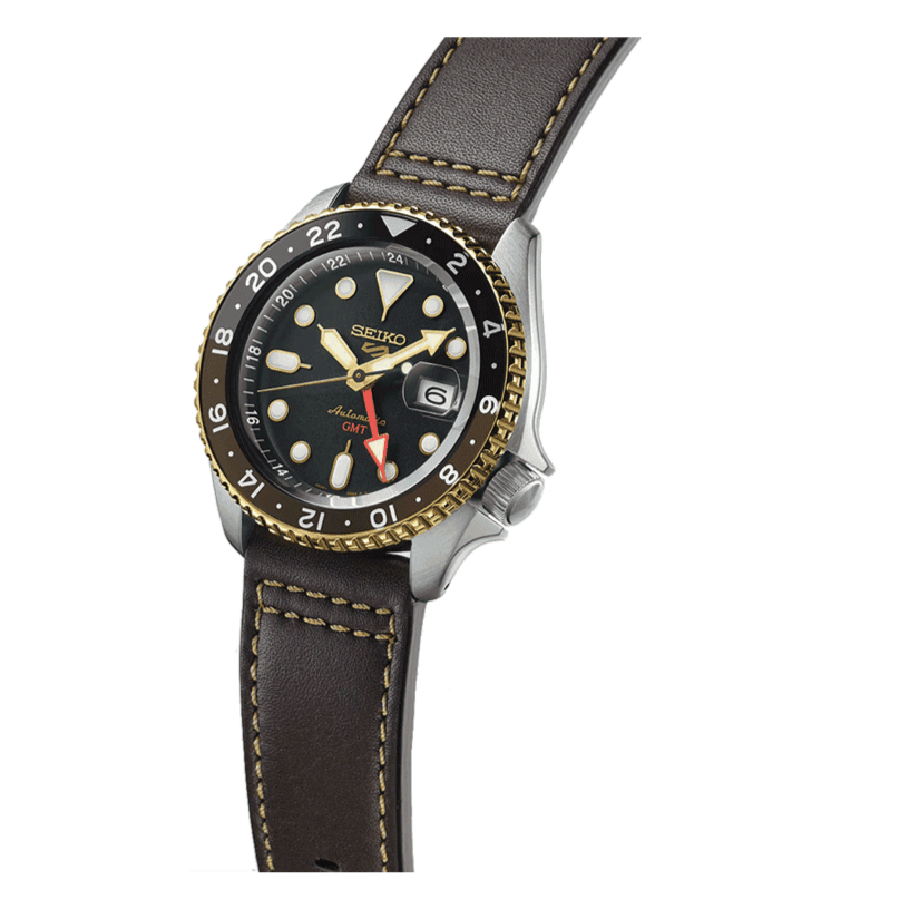 Seiko 5 Sports SKX GMT Automatic Mocha Black Dial Brown Leather Strap Watch For Men - SSK036K1 Buy Now By Seiko