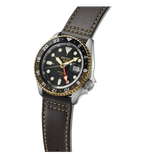 Seiko 5 Sports SKX GMT Automatic Mocha Black Dial Brown Leather Strap Watch For Men - SSK036K1 Buy Now By Seiko