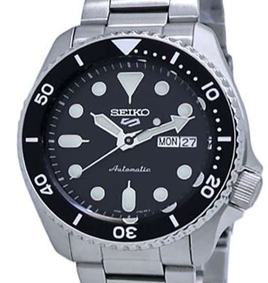 Seiko 5 Sports Automatic Day Date Black Dial Silver Steel Strap Watch for Men - SRPD55K1 Buy Now By Seiko