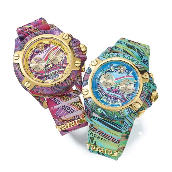 Versace Icon Active Chronograph Quartz Gold Dial Red Leather Strap Watch For Men - VEZ701222 Buy Now By Versace