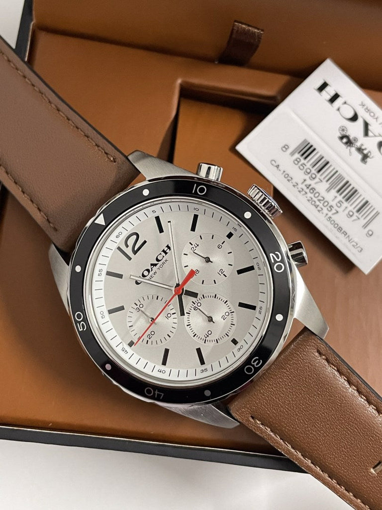 Coach Sullivan Chronograph White Dial Brown Leather Strap Watch for Men - 14602057 Buy Now By Coach