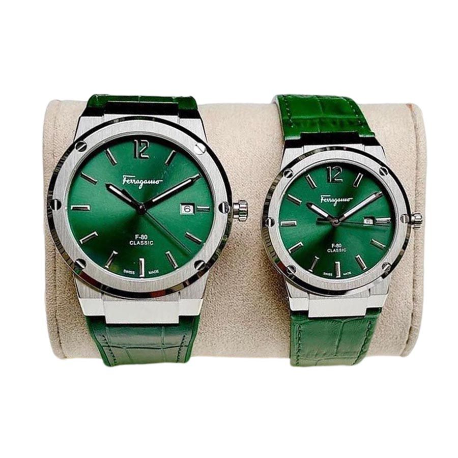 Salvatore Ferragamo F-80 Classic Green Dial Green Leather Strap Watch for Men - SFDT00519 Buy Now By Salvatore Ferragamo