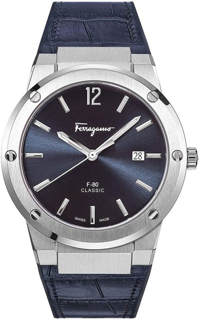Salvatore Ferragamo F-80 Classic Blue Dial Blue Leather Strap Watch for Men - SFDT00319 Buy Now By Salvatore Ferragamo