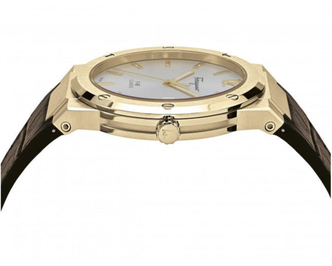 Salvatore Ferragamo F-80 Classic Silver Dial Brown Leather Strap Watch for Men - SFDT00419 Buy Now By Salvatore Ferragamo