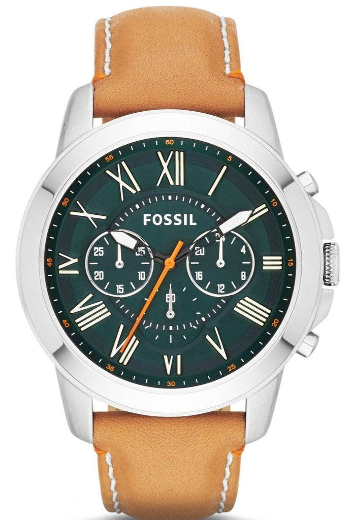 Fossil Grant Chronograph Green Dial Brown Leather Strap Watch for Men - FS4918 Buy Now By Fossil