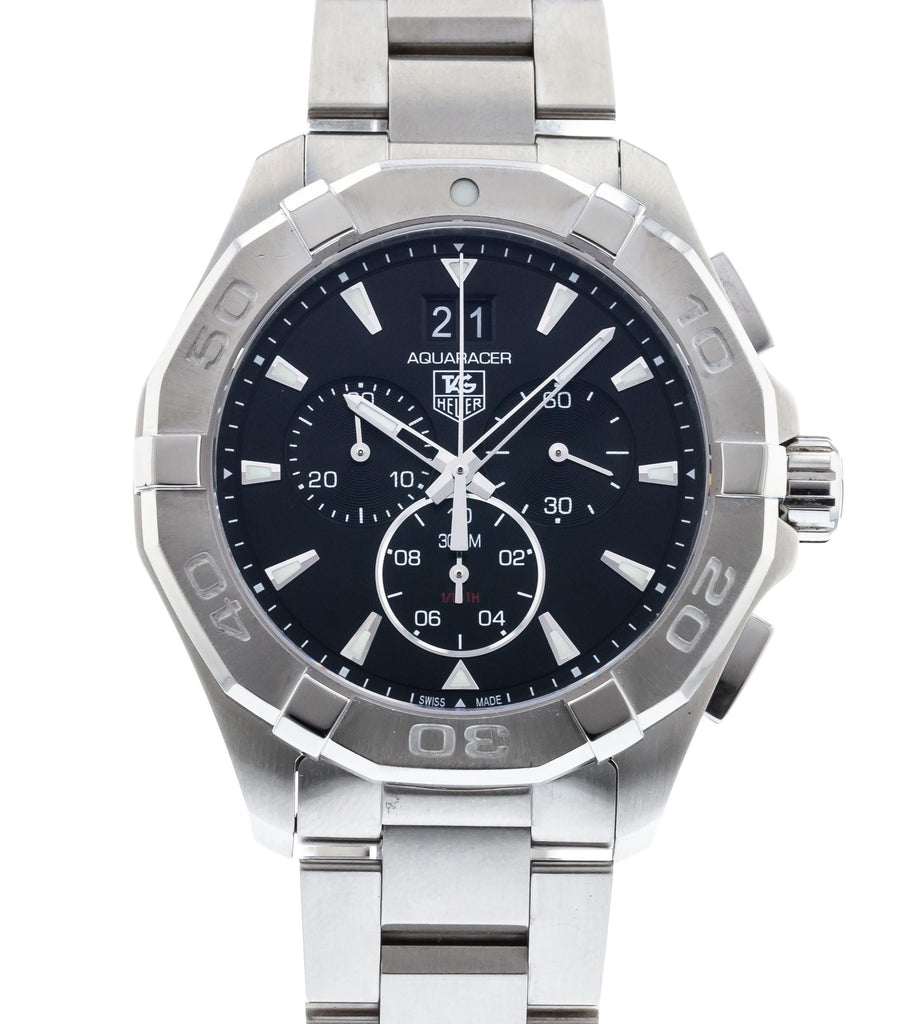 Tag Heuer Aquaracer Chronograph Black Dial Silver Steel Strap Watch for Men - CAY1110.BA0927 Buy Now By Tag Heuer