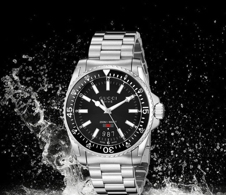 Gucci Dive Quartz Black Dial Silver Steel Strap Watch For Men - YA136301 Buy Now By Gucci