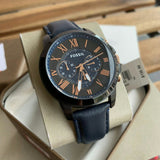 Fossil Grant Chronograph Black Dial Blue Leather Strap Watch for Men - FS5061 Buy Now By Fossil