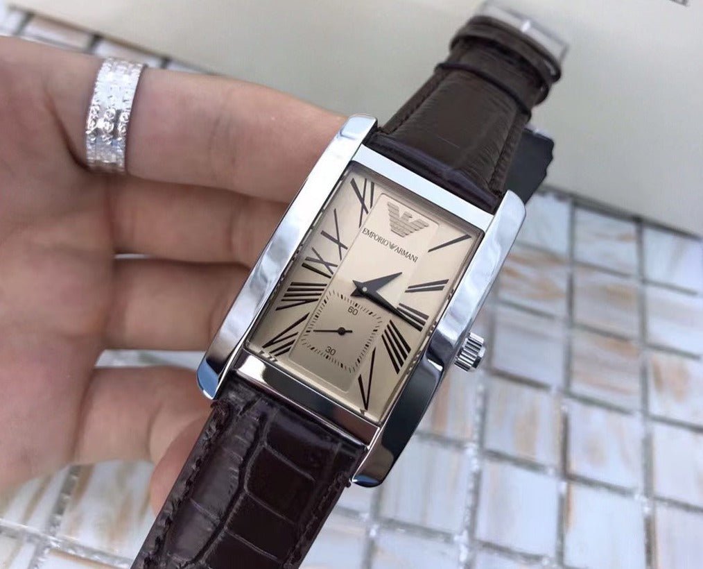 Emporio Armani Classic Beige Dial Brown Leather Strap Watch For Men - AR0154 Buy Now By Emporio Armani