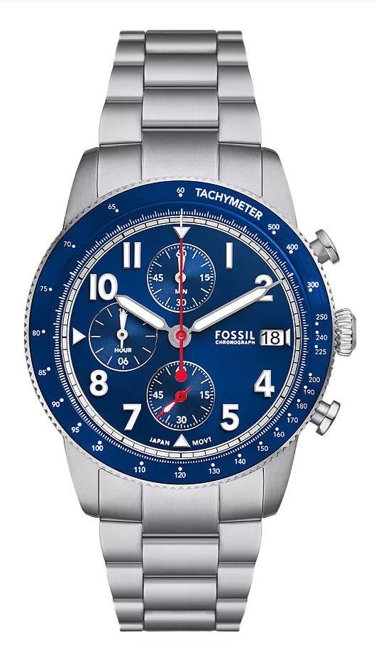 Fossil Sport Tourer Chronograph Blue Dial Silver Steel Strap Watch for Men - FS6047 Buy Now By Fossil