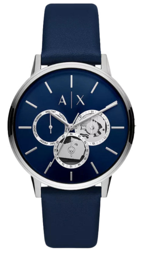 Armani Exchange Cayde Chronograph Blue Dial Blue Leather Strap Watch for Men - AX2746 Buy Now By Armani Exchange