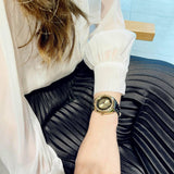 Versace Shadov Quartz Gold Dial Black Leather Strap Watch for Women - VEBM01118 Buy Now By Versace