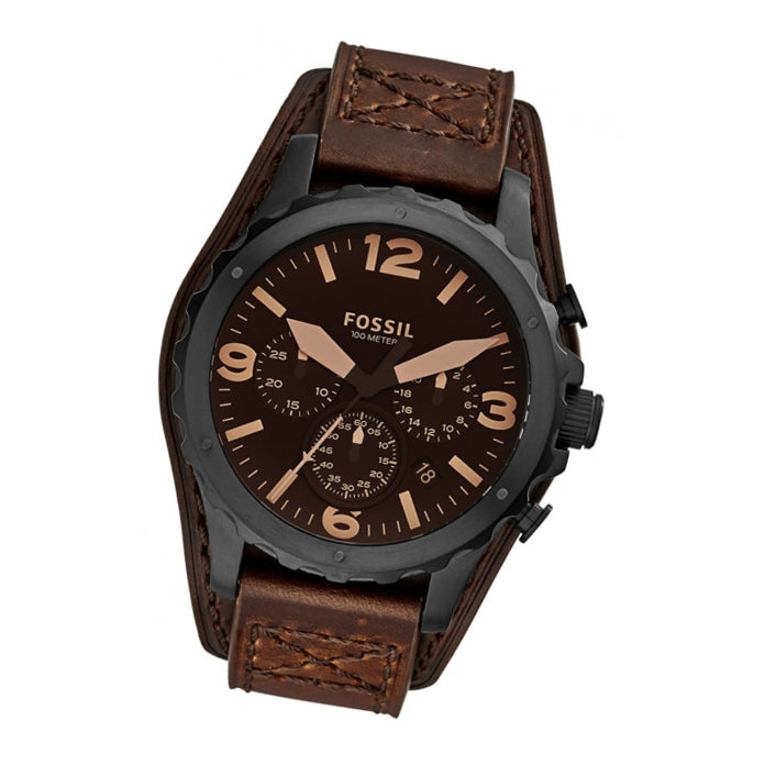 Fossil Nate Chronograph Brown Dial Brown Leather Strap Watch for Men - JR1511 Buy Now By Fossil