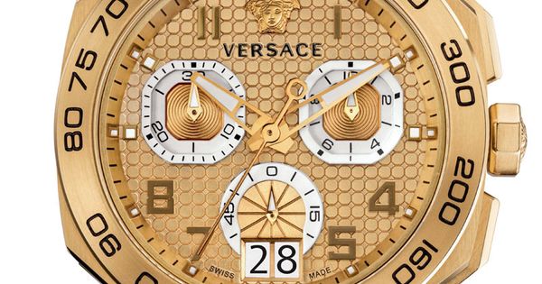 Versace Dylos Chronograph Gold Dial Gold Steel Strap Watch for Men - VQC040015 Buy Now By Versace