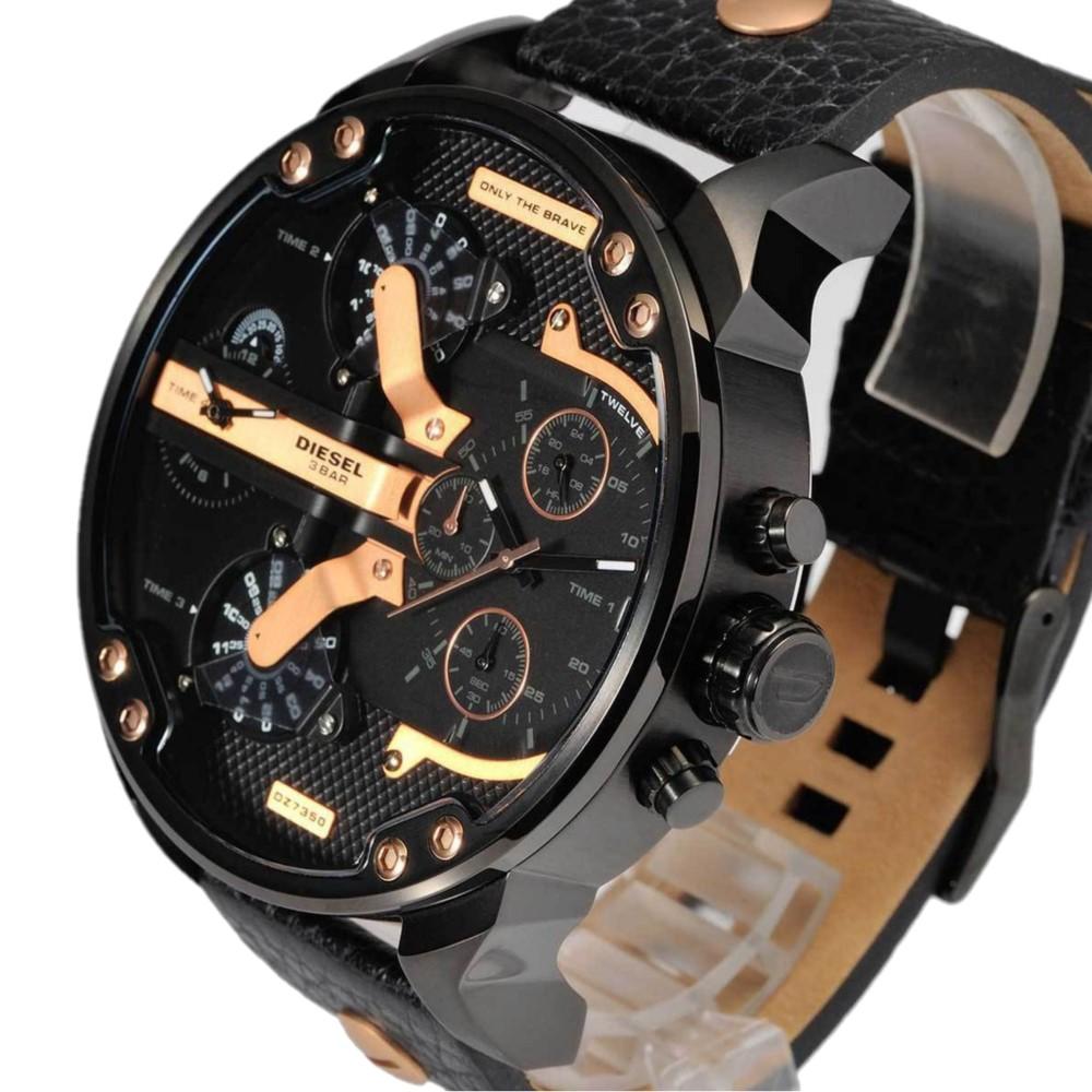 Diesel Mr Daddy 2.0 Chronograph Black Dial Black Leather Strap Watch For Men - DZ7350 Buy Now By Diesel