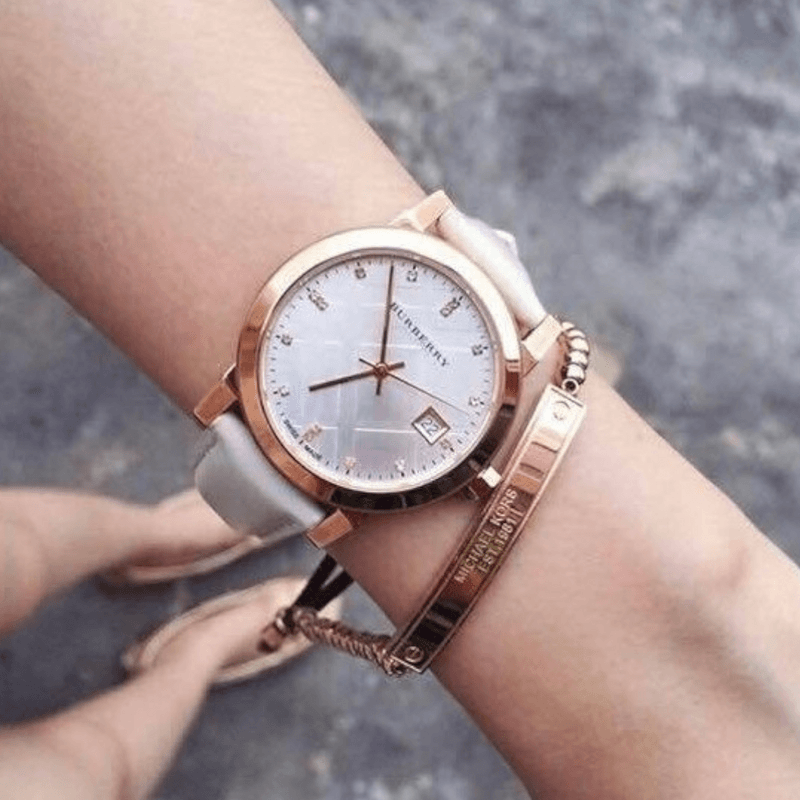 Burberry The City Diamonds White Dial White Leather Strap Watch for Women - BU9130 Buy Now By Burberry