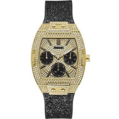 Guess Raven Diamonds Champagne Dial Black Rubber Strap Watch For Women - GW0105L2 Buy Now By Guess