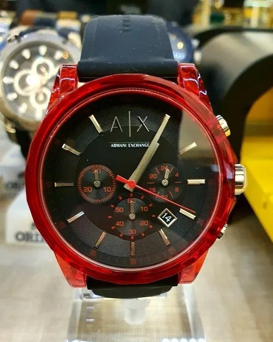 Armani Exchange Outerbanks Chronograph Black Dial Black Silicone Strap Watch For Men - AX1338 Buy Now By Armani Exchange