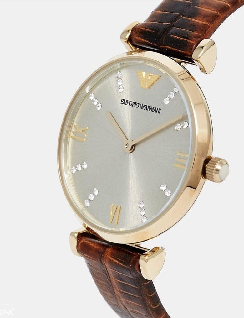 Emporio Armani Gianni T Bar Beige Dial Brown Leather Strap Watch For Women - AR1883 Buy Now By Emporio Armani