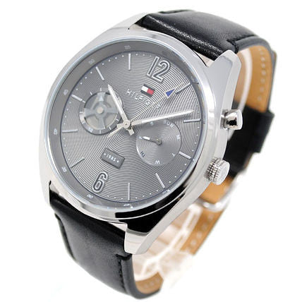 Tommy Hilfiger Deacan Grey Dial Black Leather Strap Watch for Men - 1791548 Buy Now By Tommy Hilfiger