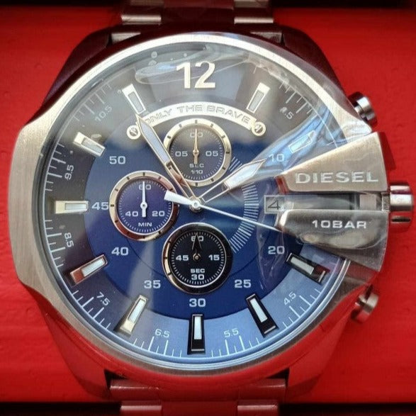 Diesel Mega Chief Chronograph Blue Dial Silver Steel Strap Watch For Men - DZ4417 Buy Now By Diesel