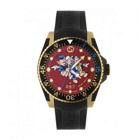 Gucci Dive Quartz Red Dial Black Rubber Strap Watch For Men - YA136325 Buy Now By Gucci