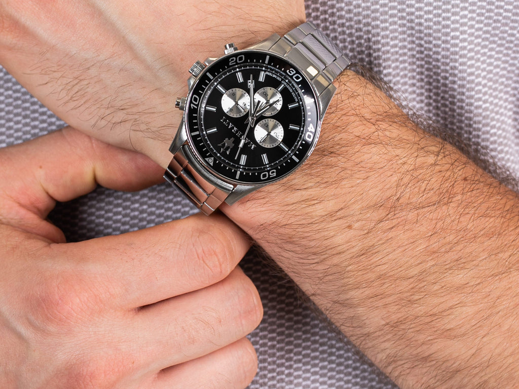 Maserati SFIDA Chronograph Black Dial Silver Steel Strap Watch For Men - R8873640004 Buy Now By Maserati