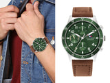 Tommy Hilfiger Jimmy Chronograph Green Dial Brown Leather Strap Watch For Men - 1791948 Buy Now By Tommy Hilfiger